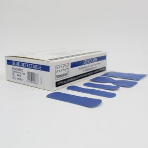 Blue Detectable Plasters. 5 Assorted Sizes.