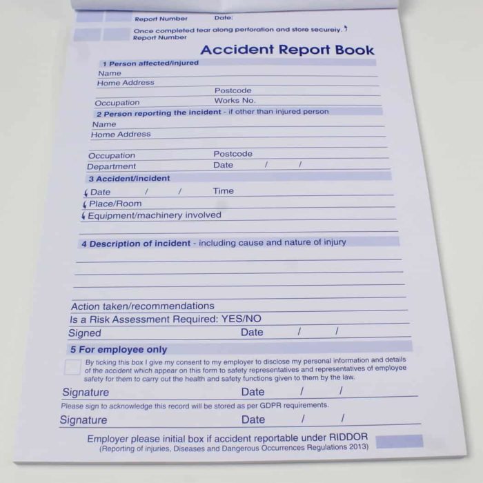 GDPR Accident Report Book