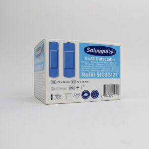 Blue Metal Detectable Salvequick Plasters. Refill Box - 6 x 35.